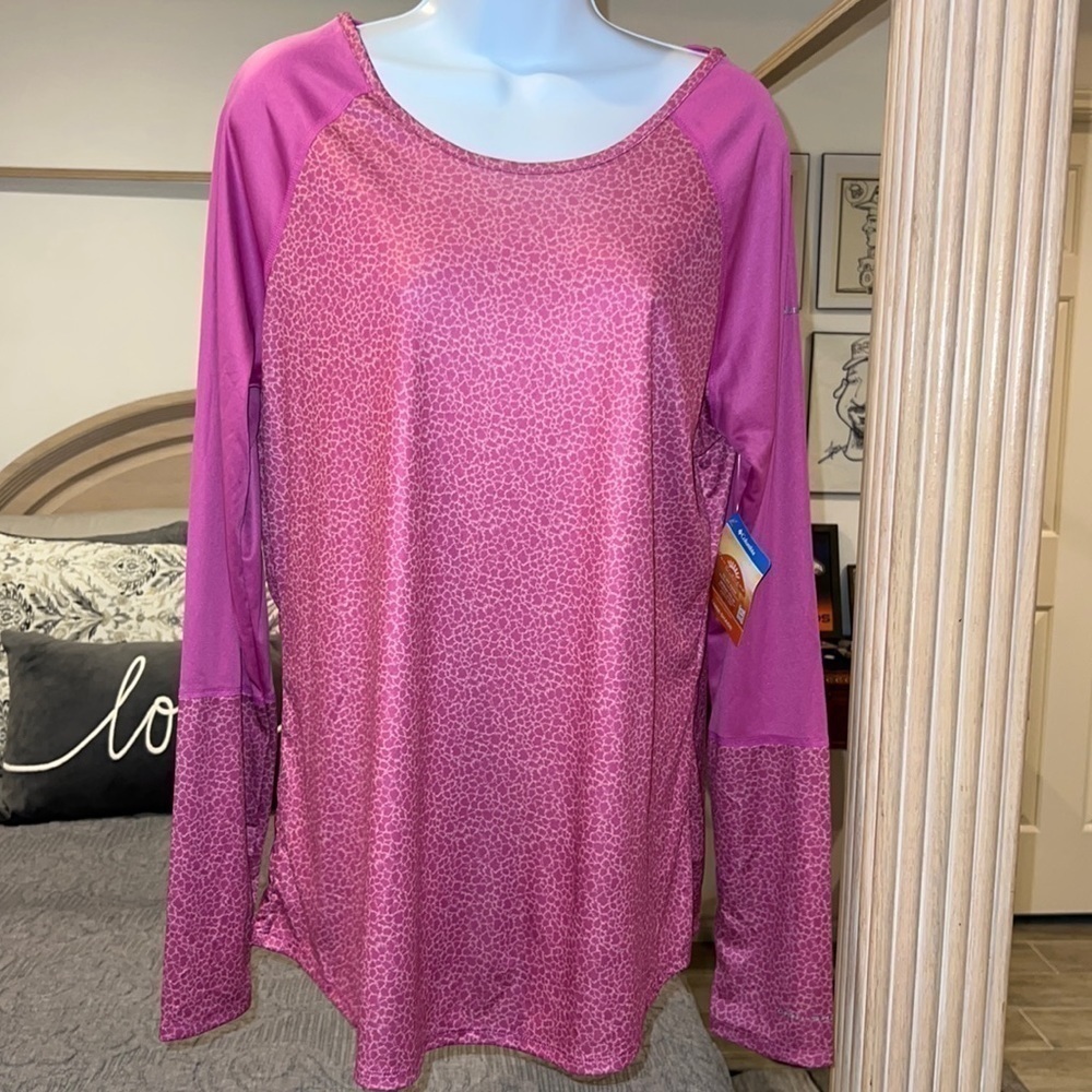 Columbia Womens Pink Leopard Omni Shade Long Sleeve Work Out Fishing Shirt XL